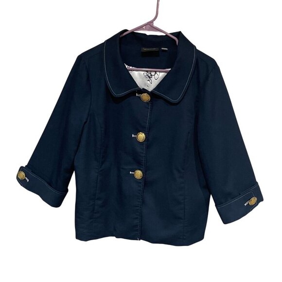 Bob Mackie Wearable Art Navy Blue blazer jacket 3/4 sleeve Size Medium career - Picture 1 of 8